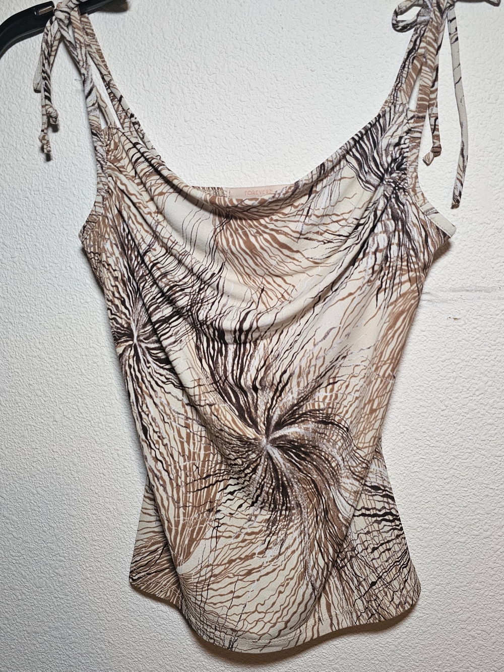 Forever 21 Beige Brown Tie-Shoulder Cowl Neck Camisole